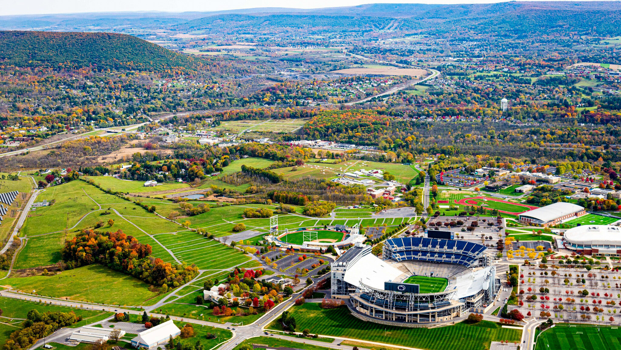 drone view of Penn State