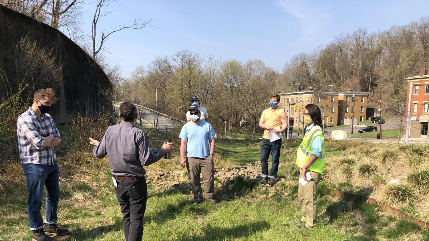 Participants taking part in the National Green Infrastructure Certification Program inspect a site