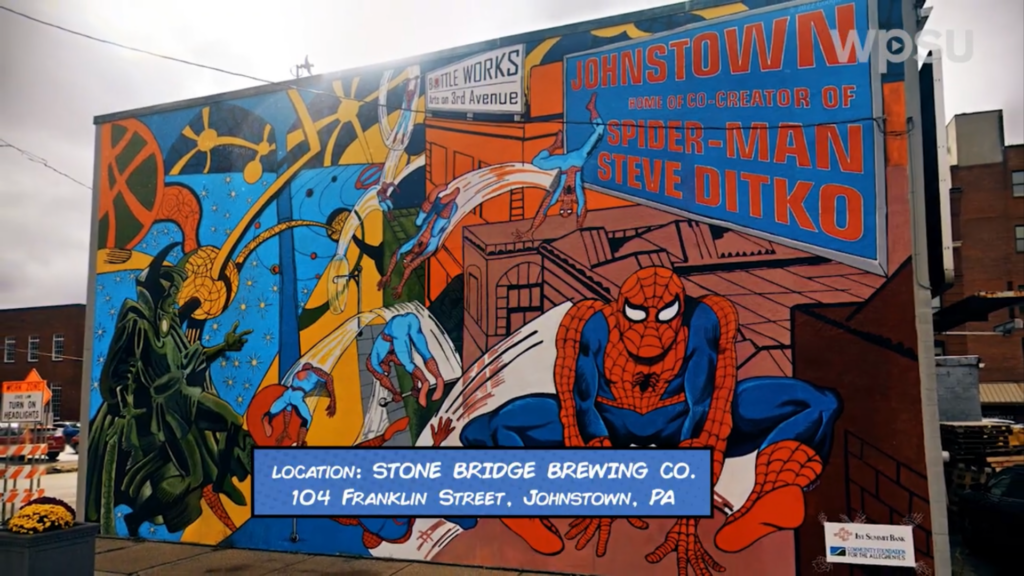 Photo of Steve Ditko mural located on Stone Bridge Brewing Co in Johnstown, PA